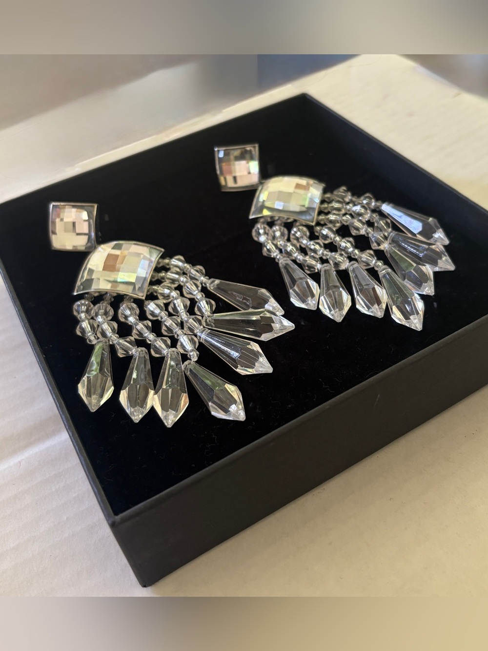 BALMAIN x H&M LIMITED EDITION Crystal Fringe Drop clip on Earrings - Silver Tone